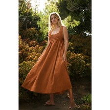 FREE PEOPLE Delphine Midi Dress Rusted Brown Sz L $128 {3X45}