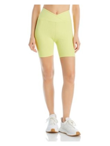 YEAR OF OURS Womens Yellow Fitted Crossover Waist High Rise Bike Shorts XS