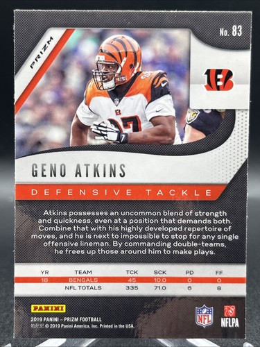 Geno Atkins 2019 Panini Prizm rojo blanco y azul #83 Cincinnati Bengals - Imagen 2 de 2