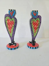 Vintage Boho Funky Hip Hearts and Polka Dot Candlestick Holders