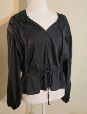 Rails Ambra Shirt/Blouse Black Size M Balloon Sleeve Cinch Waist Top Retail 198.