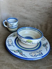 Louisville Stoneware Pottery Bunny Rabbits & Carrots Plate Bowl Mug Child Set