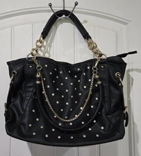 Charming Charlie Shoulder Handbag Purse Black Gold Rhinestones-EUC