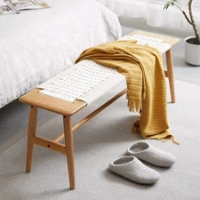 Bed Bench Solid Oak Features Hand-Woven Seat Multi-Functional