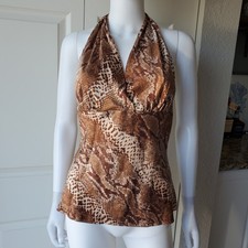 Express Silk Snake Skin Print Halter Top