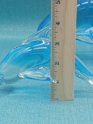 Fifth Avenue Crystal Glass Mama & Baby Dolphin ~ Hand Blown Figurines Blue/Clear - Picture 10 of 13