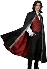Gothic Vampire Cloak Medieval Cape Red Lined Standing Collar Costume