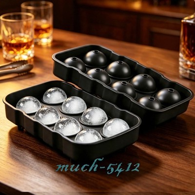 Black Round Silicone Ice Cube Ball Maker Tray 8 Large Sphere Molds Bar Cocktails