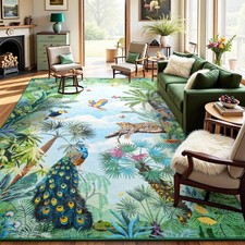 Homore Washable Rug 6X9 Animal Rugs For Living Room Bedroom Jungle Green Rug