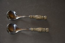 WMF Burgund 2 kleine L&ouml;ffel  15 cm Besteck Holzgriff Cromargan Top erhalten