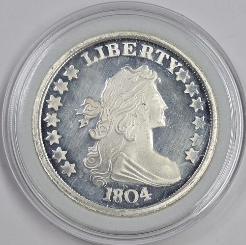 1804 1oz .999 Silver Draped Bust Dollar Facsimile Coin  Round in a Capsule