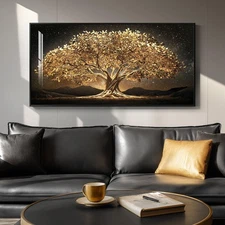 Framed Gold Tree of Life Wall Art for Living Room, Large Black and Gold Canva...