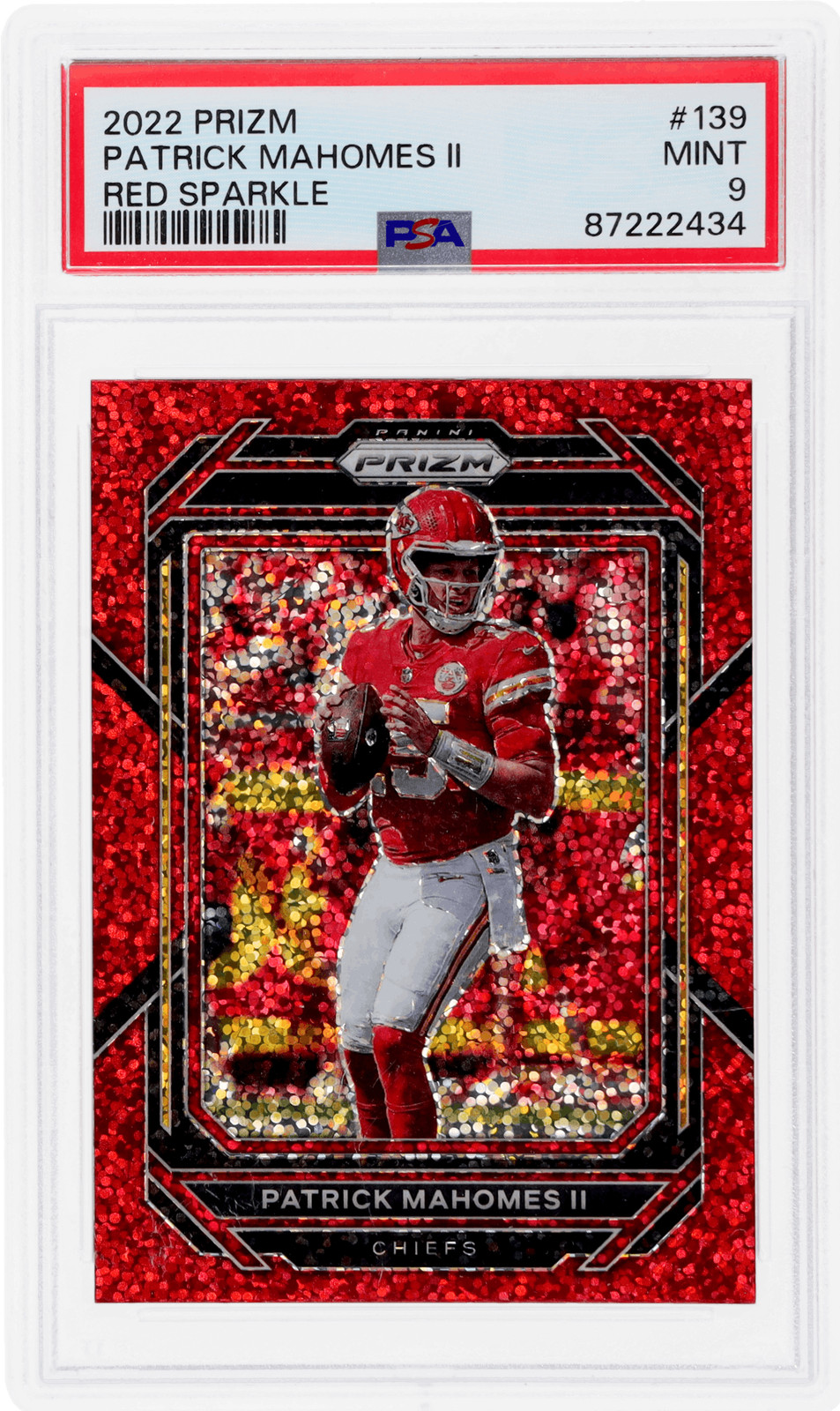 2022 Panini Prizm Patrick Mahomes II Red Sparkle Prizm #139 PSA 9
