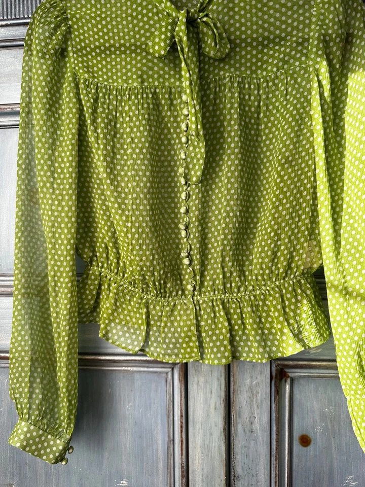 Doen Sheer Green Polka Dot Blouse Size S - Image 4 of 4
