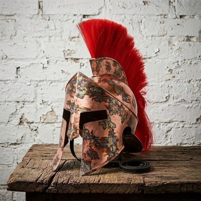 Medieval Spartan Helmet with Red Plume - Antique Copper Finish Warrior Helmet