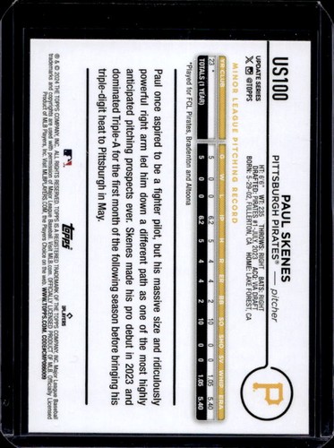Aggiornamento Topps 2024 Paul Skenes RC Yellow Rookie #US100 Pirates - Foto 2 di 2