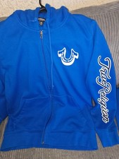 True Religion Blue Tracksuit Set Hoodie Jogger Sweatpants Horseshoe Logo.