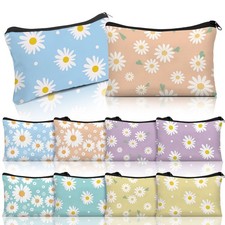 Kacctyen 10 Pcs Daisy Canvas Zipper Pouch Makeup Bags Bulk Theme multicolored