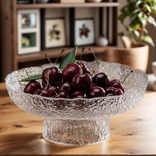 Glass Fruit Bowl, 10” Clear Decorative Bowl, Fruit Bowl for Kitchen Counter, ...