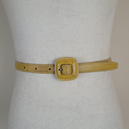 Fossil Belt Small Yellow Leather Skinny Thin Slim Square Buckle Minimalist Boho - Picture 1 of 6