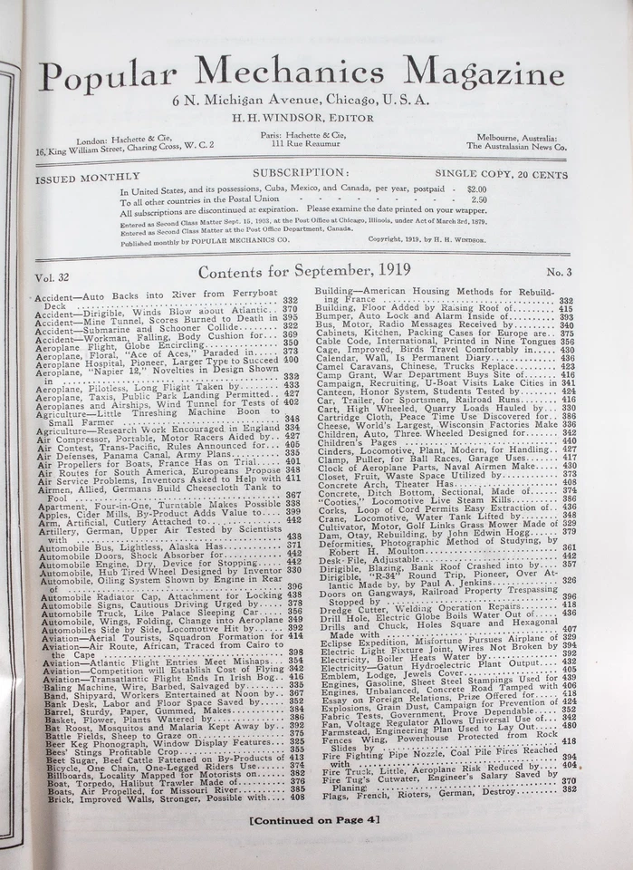 Sept 1919 Popular Mechanics - Flight Around the World, Submarines, Zephyrs - Image 2 of 4