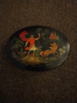 Vintage handbemalte dekorative russische Lackdose Palekh - Volkskunst