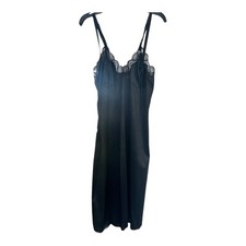 Vintage Val Mode Black Silky Satin Lace Maxi Slip Dress Women  s Size S/M Nylon