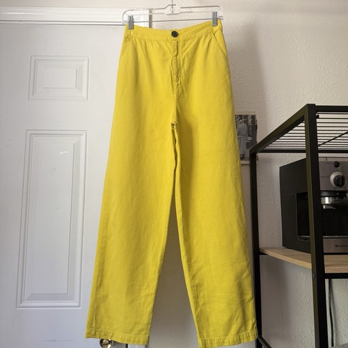 BELLEROSE pantalone jeans giallo misto cotone lino vita alta denim gamba dritta