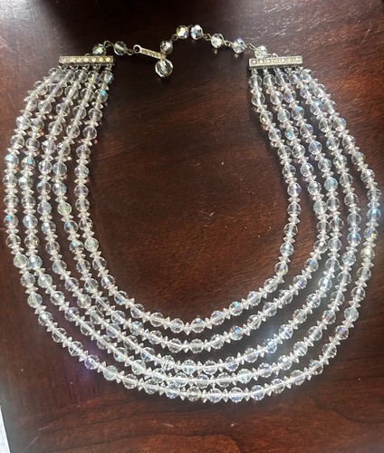 Vintage Crystal Necklace 16", Multi Strands AB Faceted Beads Graduated Size J18 - Picture 5 of 6