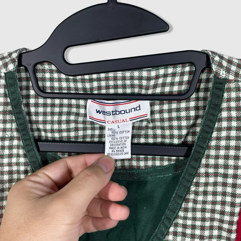 复古 Westbound 圣诞背心女式 L 格子假日树刺绣新奇 — 第 2/4 张图片