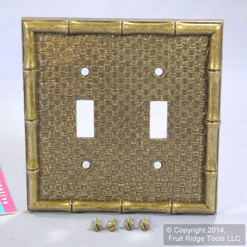 5 антикварных латунных бамбуковых настенных пластин переключателя Leviton Tiki 89609 - Изображение 3 из 4