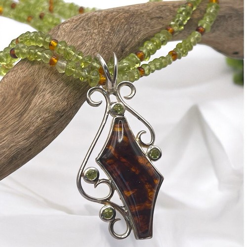 NEW Jay King DTR 925 Sterling Silver Peridot & Amber Pendant 2-Strand Necklace - Bild 3 von 7