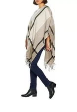 NWT Three Dots Poncho Wrap One Size Neutral Miranda Plaid Cashmere Blend Fringe