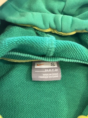 Nike Hoodie Youth Small Green Yellow Swoosh Pullover Kangaroo Pocket Athletic - Picture 8 of 11