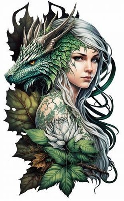 Drachenbegleiter Fantasy Blechschild - Zauberhafte Dame & Fabelhisches Biest Wandbild