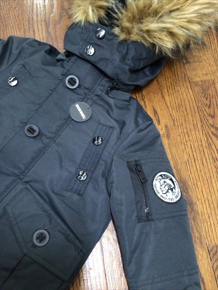 Diesel Black Coat Toddler Size 2T Removable Faux Fur Trim Hood Heavy Winter - Image 2 of 4