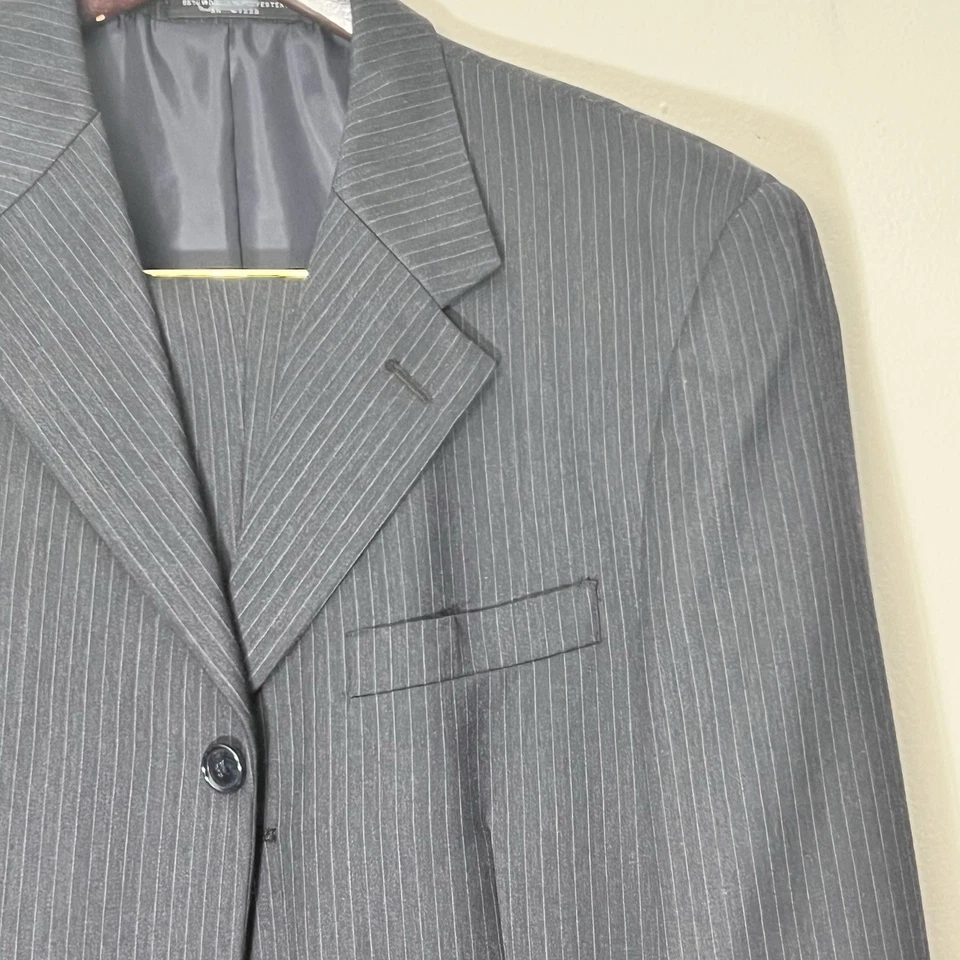 Traje de hombre 2 piezas gris carbón rayas J Ferrari 38R pantalones 30Wx30L Foto 3 de 4
