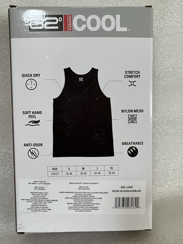 Camiseta sin mangas 32 Degrees para hombre cómoda malla paquete de 3 secado rápido antiolor negra grande - Imagen 8 de 8