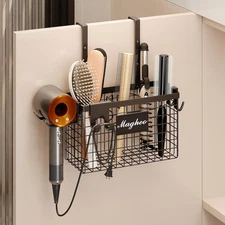 Wall-Mounted Hair Dryer Holder & Organizer with Adjustable Height (Black)