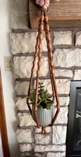 Vintage Wooden Beaded Plant Hanger Boho MCM Ceiling Hanging