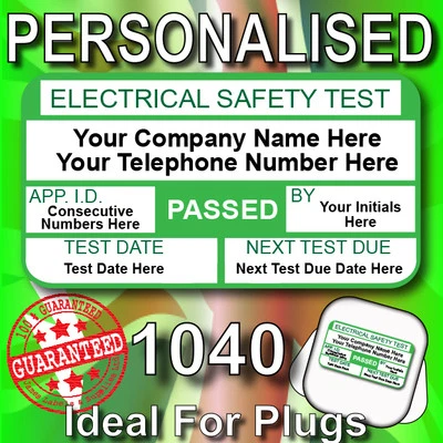 JAMES LABELS 1040 PERSONALISED PASSED PAT TEST LABELS - Ideal For Plugs! PAT TESTER LABELS