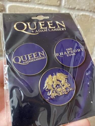 Queen Adam Lambert The Rhapsody Tour Pin Set Of 3 Purple Badge Heavy - Picture 2 of 3