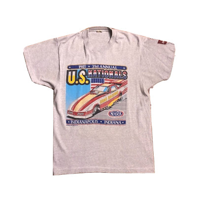 Vtg US Nationals T Shirt Mens L NHRA 1985 Indiana Winston Drag Racing USA SS 80s