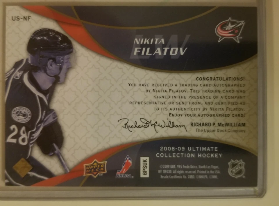 08/09 Ultimate Collection Signatures Nikita Filatov #US-NF Autograph  - Image 2 of 2