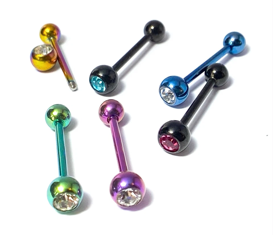 Anillo de lengua de 1 pieza con juego de bisel gema PVD sobre barra de acero tounge 14 g 5/8 (16 mm) Foto 2 de 3