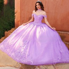 Off Shoulder Quinceanera Dresses 3D Flowers Applique Backless Sweet 15 16 Dress