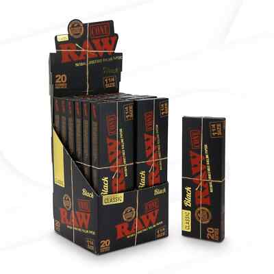   BLACK CLASSIC RAW CONE 1 1/4 SIZE 12 PACKS   FULL BOX   20 CONES PER PACK  