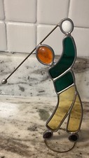 Man Golfer Stained Glass Sun Catcher Swinging Golf Figurine