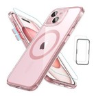 for Case Set, Translucent Matte Case with Screen iPhone 15 Clear Pink Set