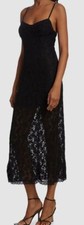 $346 LoveShackFancy Women's Black Embroidered Lace Midi Bodycon Dress Size L